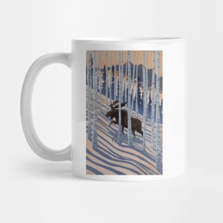 Scenic Winter Mountain Birch Forest and Moose Mug